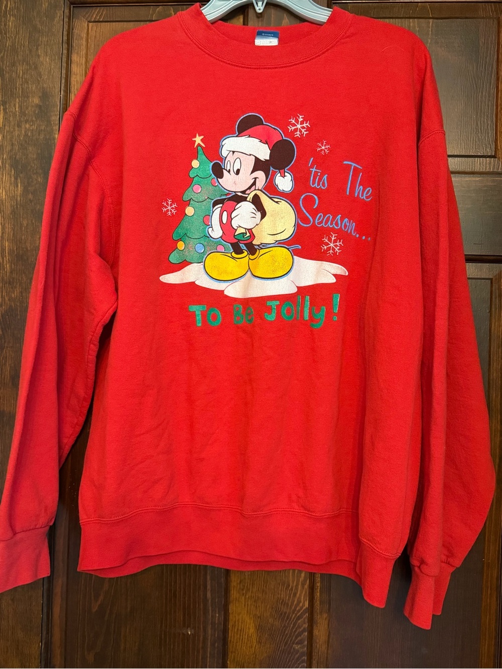 Disney Mickey Mouse Christmas Sweatshirt Tis The Season To Be Jolly Red XL